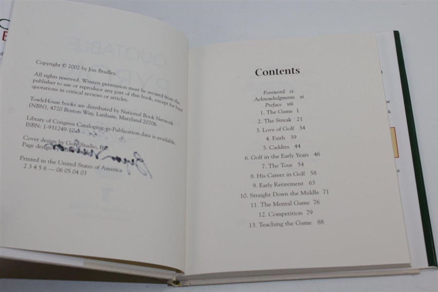 Byron Nelson Signed & Author Signed 'Quotable Byron' Book by Jon Bradley JSA ALOA
