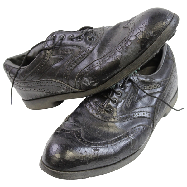 James Garner's Personal Last Pair Black FootJoy Golf Shoes with Member Shoe Shine Tag
