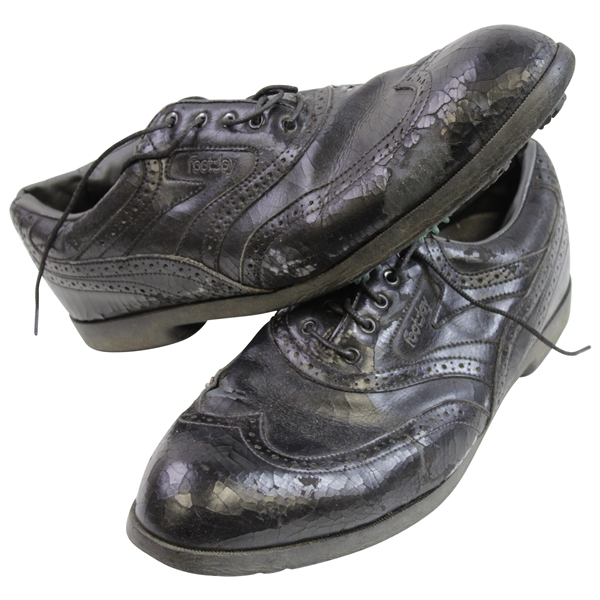 James Garners Personal "Last Pair" Black FootJoy Golf Shoes with Member Shoe Shine Tag