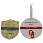 Two Personal James Garner Bag Tags - Bel-Air country Club & Oklahoma Sooners
