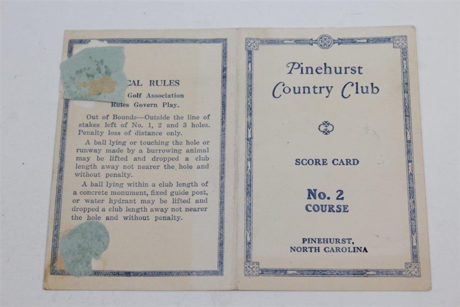 1939 Pinehurst No. 2 Match Used Scorecard - Easter Sunday April 9th - Hancock & Flowers