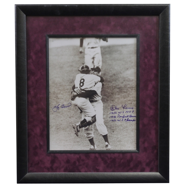 Yogi Berra & Don Larson Signed Framed Black & White Photo - Framed JSA ALOA