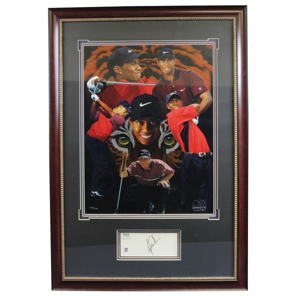 Tiger Woods Danny Day Ltd Ed Art Display with Signed Woods Cut - Framed JSA ALOA