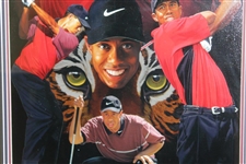 Tiger Woods Danny Day Ltd Ed Art Display with Signed Woods Cut - Framed JSA ALOA