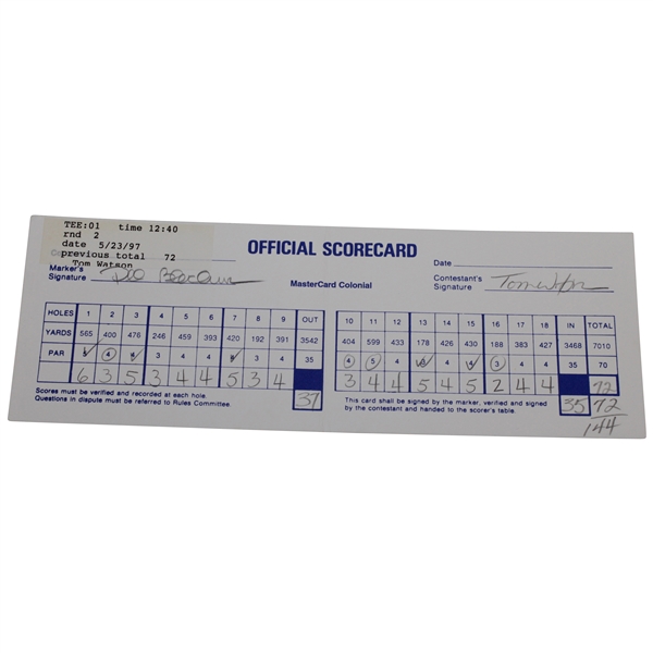 Tom Watson Signed 1997 MasterCard Colonial Official Scorecard JSA ALOA