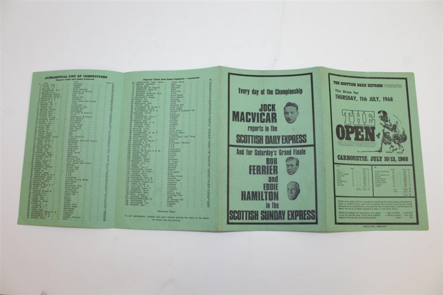 1968 OPEN Championship at Carnoustie Official Program with Pairing Sheet