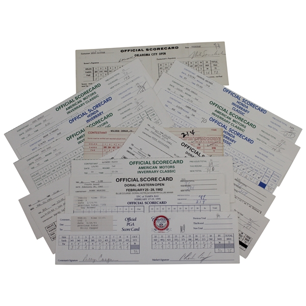 Sixteen (16) Signed Official Scorecards - Casper, Coody, Floyd, Couples, & more JSA ALOA