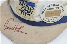 Arnold Palmer & Jack Nicklaus Signed World Open Hat with 'Arnie's Army' & Committee Pins JSA ALOA