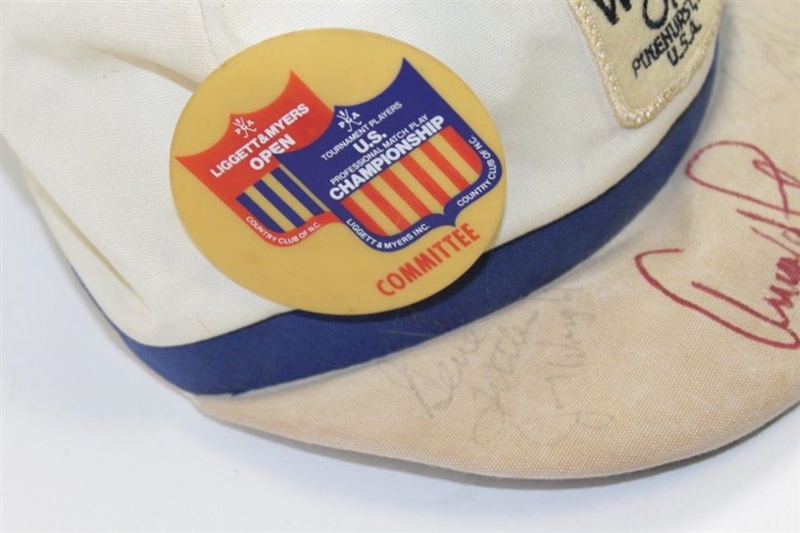 Arnold Palmer & Jack Nicklaus Signed World Open Hat with 'Arnie's Army' & Committee Pins JSA ALOA