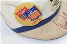 Arnold Palmer & Jack Nicklaus Signed World Open Hat with 'Arnie's Army' & Committee Pins JSA ALOA