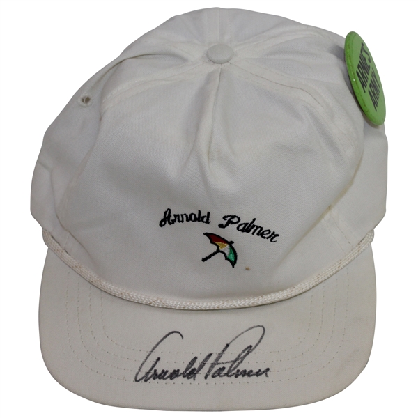 Arnold Palmer Perfect Signed Vintage Umbrella Logo Hat with Arnies Army Pin JSA ALOAQ