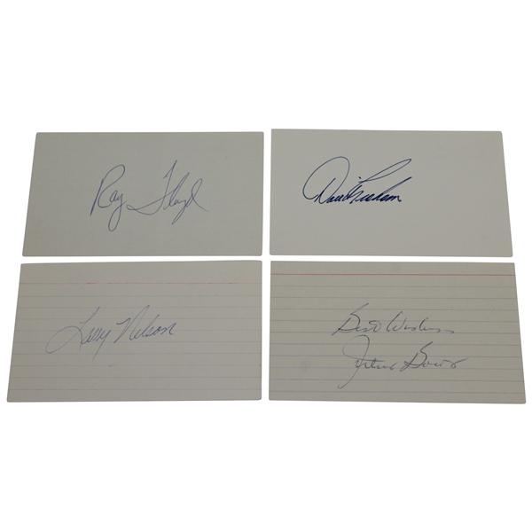 Multiple Major Winners Ray Floyd, David Graham, Larry Nelson, & Julius Boros Signed Cards JSA ALOA