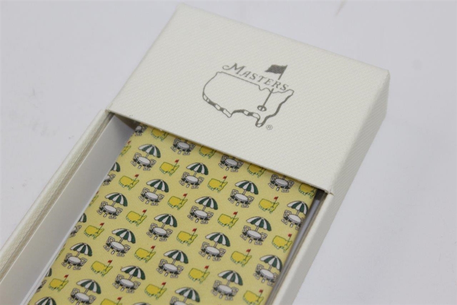 Masters Tournament Yellow Neck Tie with Umbrella/Chairs/Logos in Original Box