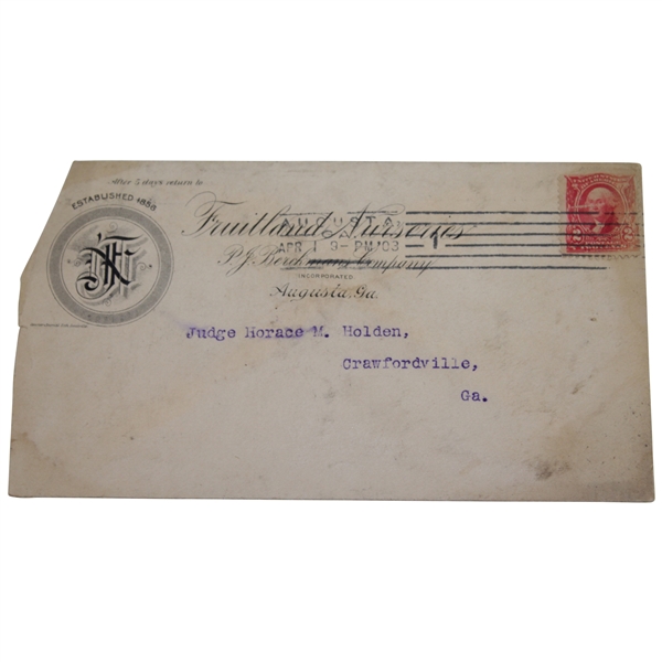 Vintage 1903 Mailed Fruitlands Nursery Envelope - Sent to Judge Holden
