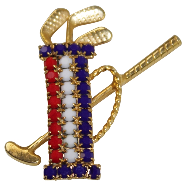 Patriotic Red, White, & Blue with Gold Stars & Trim Golf Bag with Putter Brooch