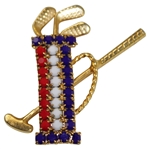 Patriotic Red, White, & Blue with Gold Stars & Trim Golf Bag with Putter Brooch