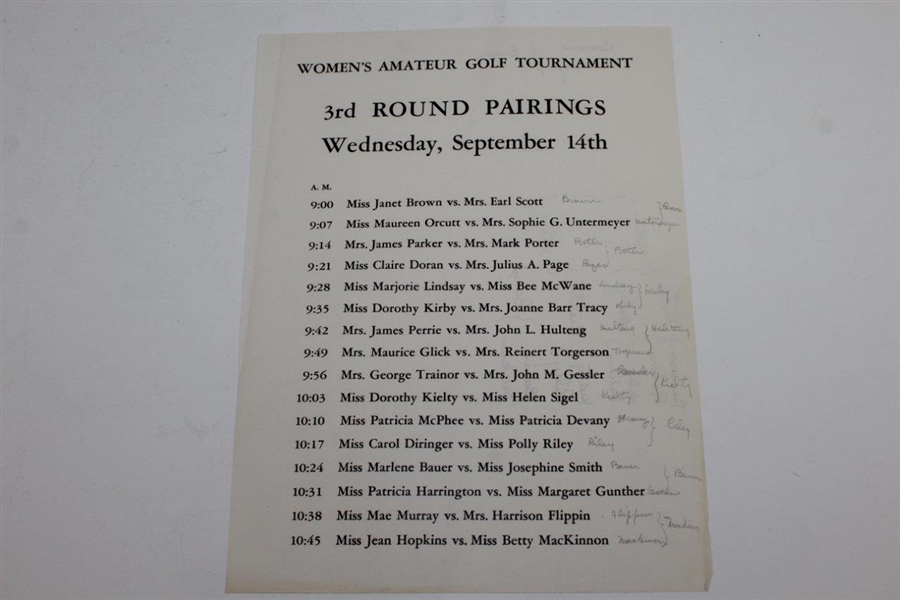 1949 Women's US Amateur Championship at Merion Golf Club Program & Pairing Sheet