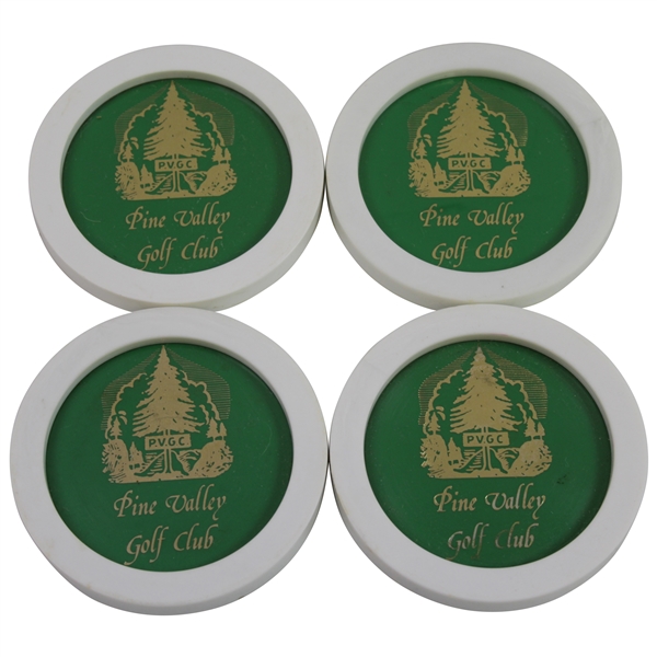 Four (4) Classic Pine Valley Golf Club Plastic Green & White Coasters