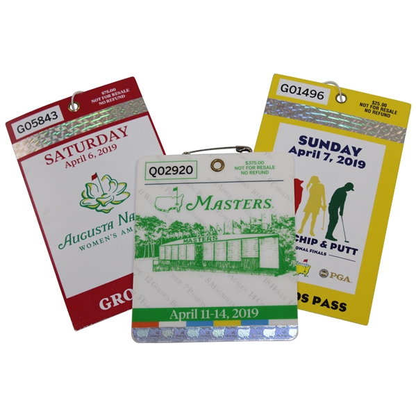2019 Masters SERIES Badge - Tigers 5th Win, Womens Amateur Ticket, & Drive, Chip, & Putt Ticket