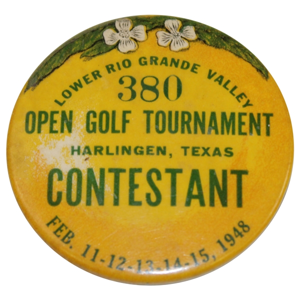 1948 Lower Rio Grande Valley Open Golf Tournament Contestant Badge - Mangrum Playoff Win Over Demaret!