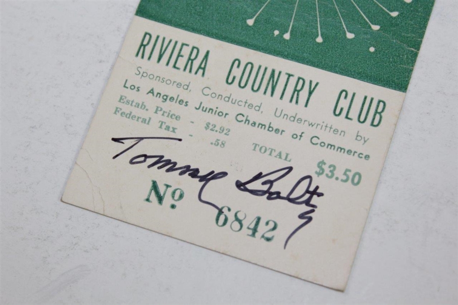1952 Los Angeles Open at Riviera CC Ticket #6842 Signed by Winner Tommy Bolt JSA ALOA