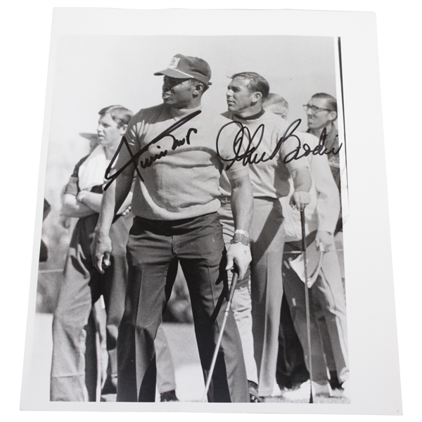 Willie Mays & John Brodie Signed 1970 Black & White Golfing Photo JSA ALOA