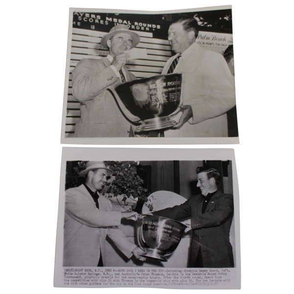 Two Sam Snead 6/6/1955 Press Photos - With Check & Trophy