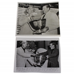 Two Sam Snead 6/6/1955 Press Photos - With Check & Trophy