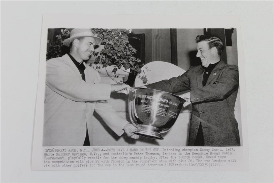 Two Sam Snead 6/6/1955 Press Photos - With Check & Trophy