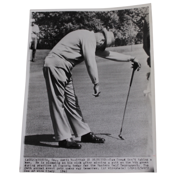 Sam Snead 4/15/1962 Practice Round 4th Green Masters Press Photo