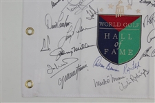 Multi-Signed Embroidered World Golf Hall of Fame Flag by 28 Inc. Nicklaus, Mickelson & others JSA ALOA