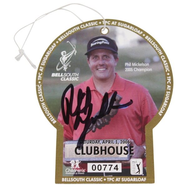 Phil Mickelson Signed 2006 Bellsouth Classic at TPC Sugarloaf Clubhouse Ticket #00774 JSA ALOA