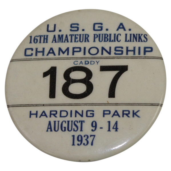 1937 USGA Amateur Public Links Championship at Harding Park Caddy Badge #187
