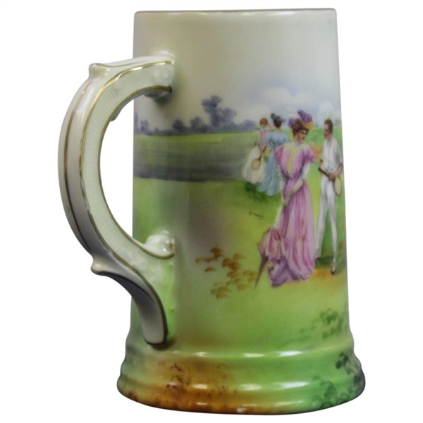 Unmarked Circa Late 1910's Pottery Stein with Golfing Ladies - Possible Rudolstadt