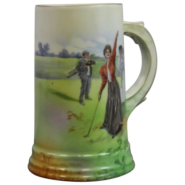 Unmarked Circa Late 1910's Pottery Stein with Golfing Ladies - Possible Rudolstadt