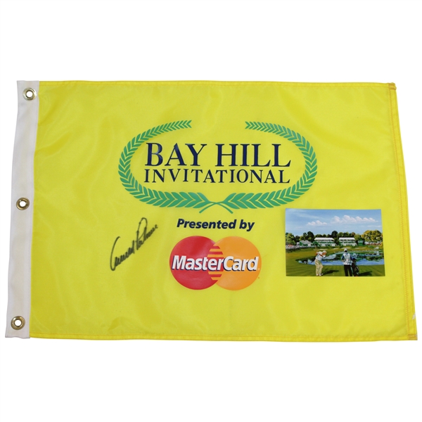 Arnold Palmer Signed Bay Hill Invitational Yellow SCreen Flag with Attached Photo JSA ALOA