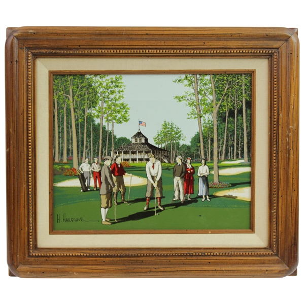 H. Hargrove Augusta National Clubhouse with Bobby Jones & Group Canvas Print - Framed