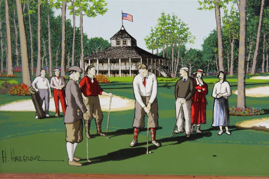 H. Hargrove Augusta National Clubhouse with Bobby Jones & Group Canvas Print - Framed