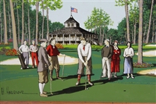 H. Hargrove Augusta National Clubhouse with Bobby Jones & Group Canvas Print - Framed