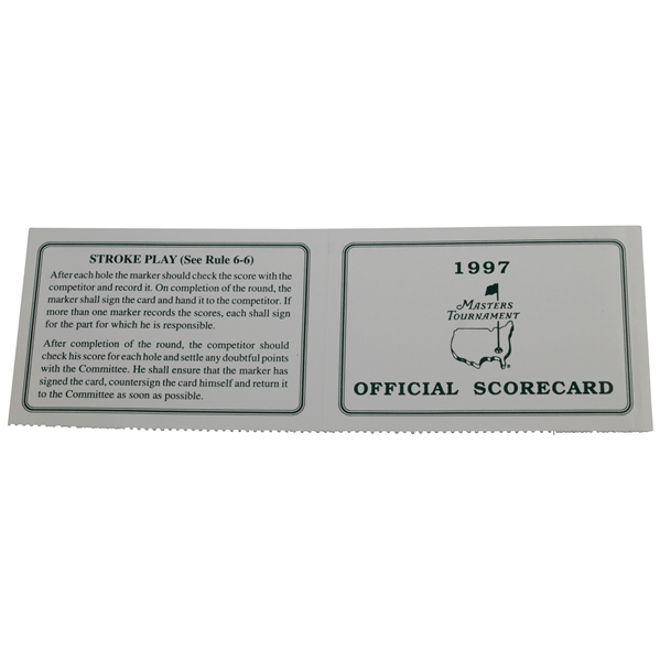 1997 Masters Tournament Official Scorecard - Tiger Woods First Green Jacket