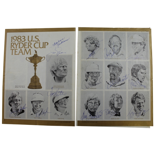 1983 Ryder Cup Team Signed Magazine Page of Van Zandt Pencil Sketches JSA ALOA