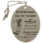 1946 San Francisco Open $25k Golf Tournament at The Olympic Club Ticket - Byron Nelson Winner 