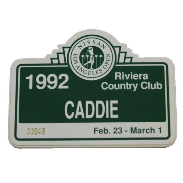 1992 Los Angeles Open at Riviera CC Caddie Badge #48 - Tigers First Pro Event - Donnie Wanstall Collection