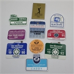 Ten (10) Various Year & Event Caddy Badges & Credentials - Donnie Wanstall Collection