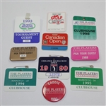 Ten (10) Various Year & Event Caddy Badges & Credentials - Donnie Wanstall Collection
