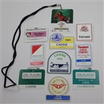 Ten (10) Various Year & Event Caddy Badges & Credentials - Donnie Wanstall Collection