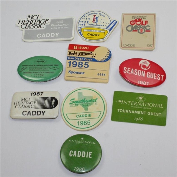 Ten (10) Various Year & Event Caddy Badges & Credentials - Donnie Wanstall Collection