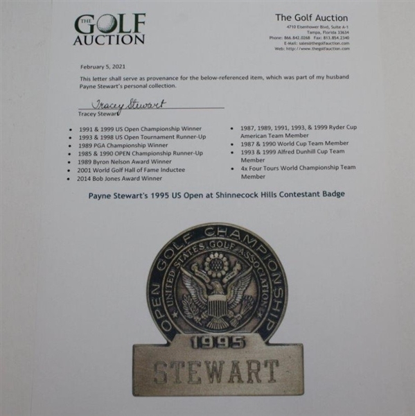 Payne Stewart's 1995 US Open at Shinnecock Hills Contestant Badge