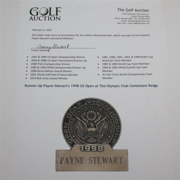 Runner-Up Payne Stewart's 1998 US Open at The Olympic Club Contestant Badge