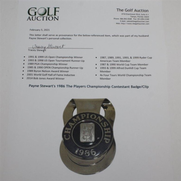 Payne Stewart's 1986 The Players Championship Contestant Badge/Clip